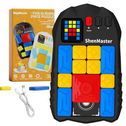 Rechargeable Super Slide Puzzle Game,Klotski Brain Toys For Kids Teens,500+ Challenges 7 Difficulty Levels For Boys&Girls,Portable Travel Games For All Ages ,8-12 Gifts Idea-Black