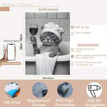 1 件，可爱的浴室小猫壁饰，浴缸里喝红酒的猫咪，黑白简约风格搞笑动物海报，浴室装饰，戴着浴帽的小猫，黑白动物图案适合浴室装饰，厕所装饰 - 可选框架，带框架的壁饰 - 彩色 - 查看 18