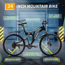 24 26 Inch Mountain Bike For Boys And Girls, 7-Speed MTB Bicycle With Dual Full Suspension, High-Carbon Steel Frame, Double Disc Brake, Softail Mountain Bike For Teenager And Youth Outdoor Adventure - 黑色 - 查看 7