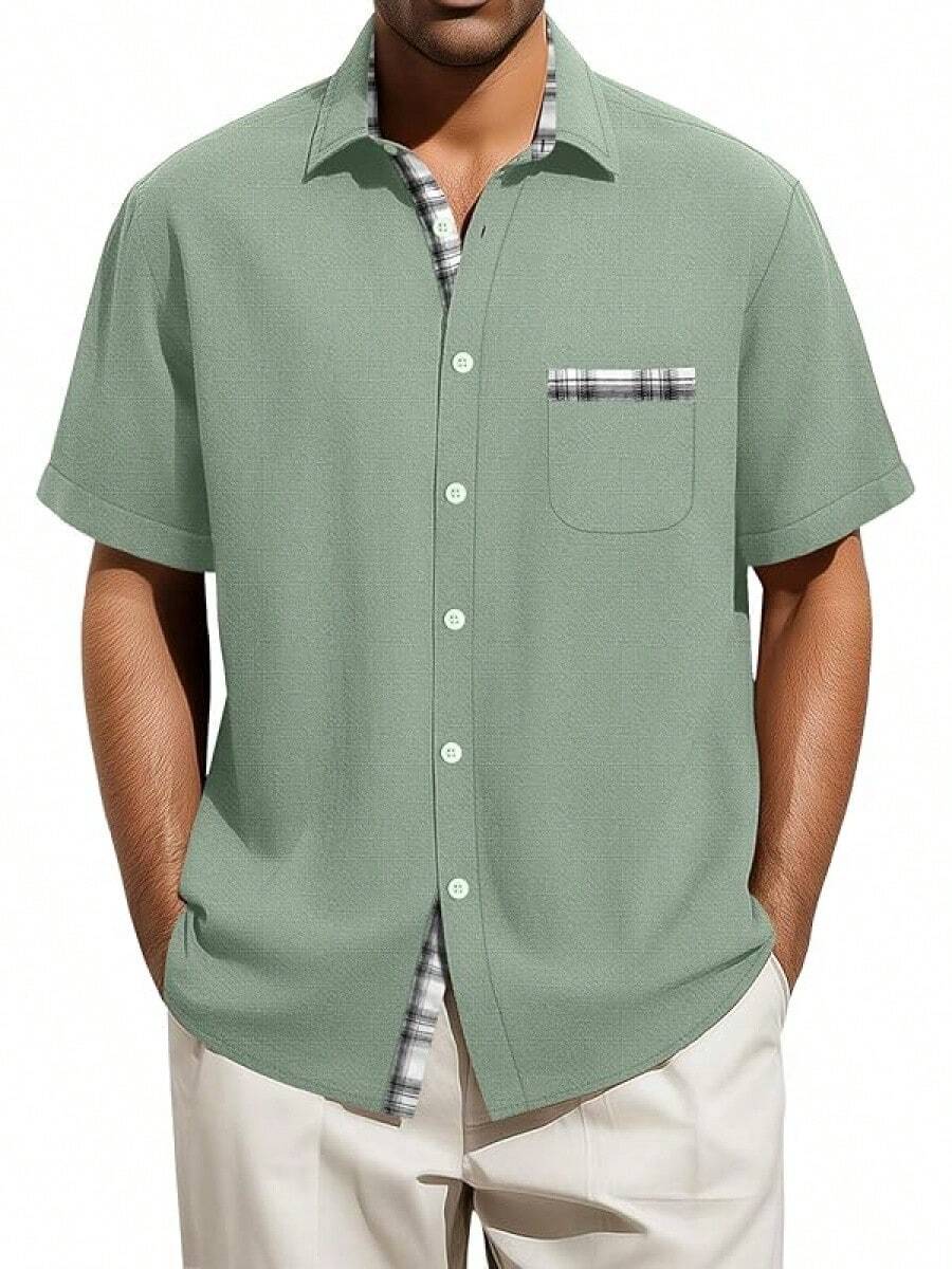 Men's Big And Tall Linen Shirts, Button Down Short Sleeve Summer Shirt Casual Cotton Beach Vacation Tops With Pockethalloween - Light Green - Xem 1