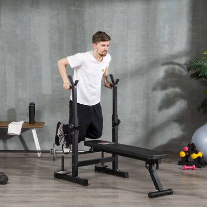HOMCOM Adjustable Weight Bench, Foldable Bench Press With Barbell Rack, Dip Station, For Home Gym, Strength Training, Multi-Use Workout Bench, Black
