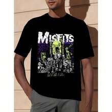 Misfits Retro Graphic T-Shirt For Men - Vintage Halloween Design, Black Casual Cotton Tee With "Daddy's Little Monster" Print, Regular Fit, Machine Washable, Seasonal Fashion | Casual Style Tee | Knit Texture, Halloween T Shirt,Men's Summer Round Neck Short Sleeved Casual Cotton Print - màu đen - Xem 1
