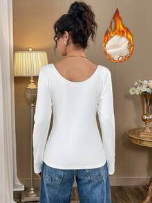 Women's Low-Neck Long-Sleeved Fleece Thermal Underwear Shirt/Top