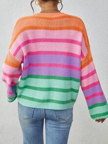 Women's New Winter Rainbow Striped Loose Knit Sweater - Multicolor - View 3