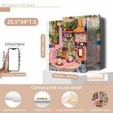 1pc Unframed Tiger With Coffee And French Press Canvas Print - Minimalist Kitchen Wall Art - Bold Tiger Coffee Enthusiast Decor - Vintage Jungle Print Posters,Wall Art,Room Decoration Stuff,Fall,Halloween,Modern,Vintage(Optional) Frame) - Multicolor - View 14