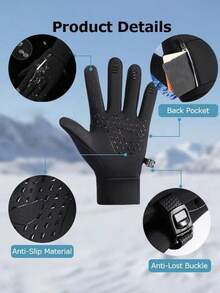 Winter Warm Gloves With Storage Pocket, Windproof Touchscreen Gloves For Sports, Cycling, Skiing, Hiking