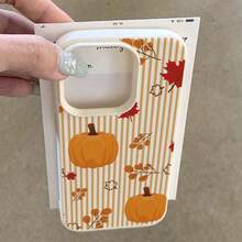 1pc TPU Material Autumn Leaf & Pumpkin Orange Striped Pattern Phone Case Compatible With IPhone/Compatible With Redmi Phones,International Version, Not The Domestic Version - White - View 4
