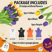 39PCS Halloween Vase Filler Decorations Kit, 15PCS Tulips Artificial Flowers With 24PCS Ghost Vase Filler Set, Ghost Decorations Halloween Vase Fillers Table Centerpieces Party Decoration - 15 Multicolor Tulips With 24 Ghost - View 9