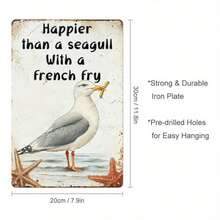 8x12 Inch Tin Sign With Vintage Charm Seagull & French Fries Metal Sign, Coastal Beach House Decor Suitable For Home, Kitchen Or Bar - Multicolor - View 2