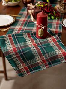 1pc Red & Green Plaid Printed Christmas Table Runner, Christmas Party Decor Table Runner, Suitable For Winter Christmas Party Gathering Home Table Decoration - Green - View 8