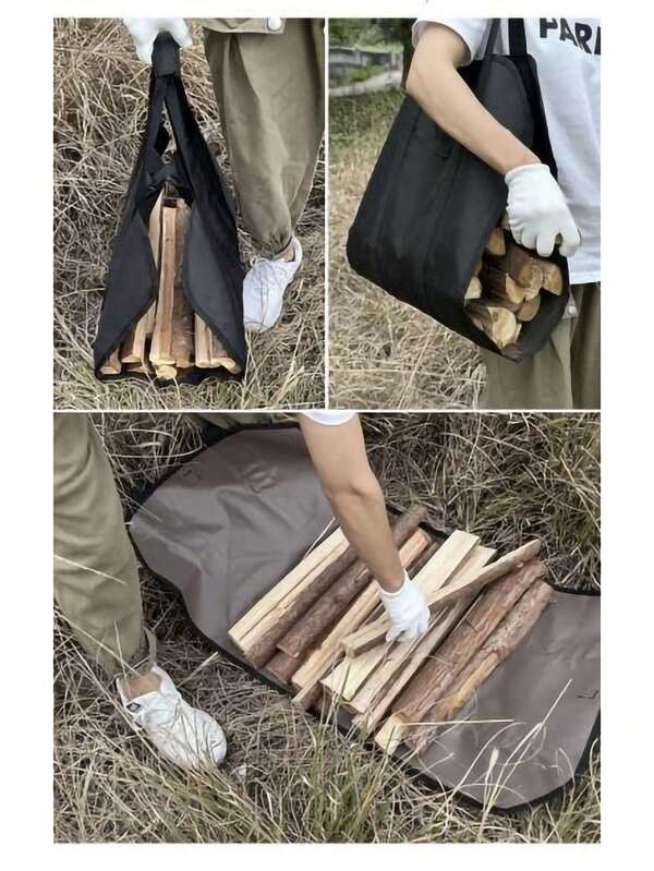 1pc Canvas Firewood Carrying Storage Bag For Outdoor Camping, Oxford Cloth Waterproof Fireplace Wooden Storage Bag For Camping, Outdoor Portable Large Capacity Durable Oxford Cloth