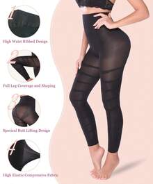 Anti-Cellulite-Leggings Damen Yoga Hose mit hoher Taille, Bauchkontrolle formende Kompressions-Body-Shaper, Abdominal Control Po-Lifting - Schwarz - Übersicht 4