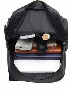 14.7英寸笔记本电脑背包大容量背包适合青少年男生男士PU皮革背包男书包带拉链高品质