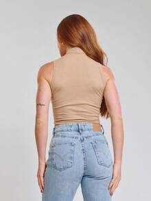 Kit With 3 Cropped High Neck Ribbed Women's Blogger Blouses - xanh lá cây/nude/xanh nước biển - Xem 6