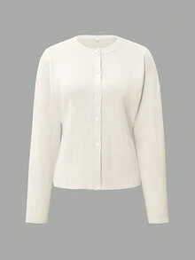 Live To Mo Fspring Break Outfits Butter Yellow Cardigan With Long Sleeves And Buttons, Casual Y2K Style. Perfect For Valentine's Day, Going Out Tops Women And Daily Wear. - White - View 3