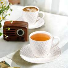 1 zestaw 6-uncjowych białych kubków do cappuccino - duża ceramiczna filiżanka do kawy ze spodkiem - do mikrofalówki i zmywarki, idealna do herbaty, espresso, latte - porcelanowy zestaw do kuchni lub kawiarni, dla baristów, ceramiczna filiżanka do espresso ze spodkiem, 6-uncjowa filiżanka do cappuccino, zabytkowe filiżanki do kawy w stylu kawiarnianym, do espresso i kawy po turecku, kubki do latte w stylu farmhouse, filiżanki do herbaty i spodki, porcelanowy zestaw dla baristów, pomysł na prezent