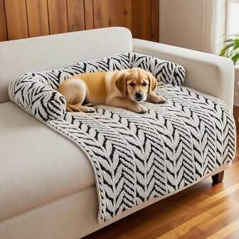 1pc New Plush Thickened Non-Slip Sofa Pet Mat, Printed Pet Mat With Pillow, Warm And Comfortable Dog/Cat Bed, Suitable For Indoor And Car Use