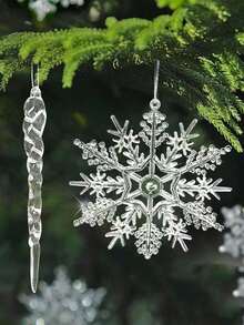 12pcs Acrylic Simulated Faceted Ice Bar Pendants With Icicles And Cone Decorations, Clear Acrylic Icicle Christmas Tree Ornaments - Artificial Icicle Decorations For Holiday Parties, Winter Home Decor, And Holiday Celebrations, Christmas Tree Decorations | Sparkling Christmas Decorations | Clear Acrylic Ornaments - Multicolor - View 4