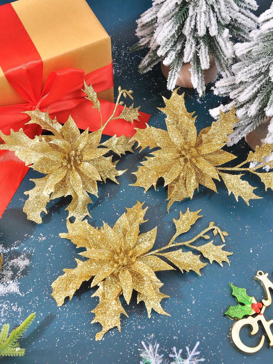 6/12/18/24 Stück Weihnachtsblumen Dekoration, Weihnachtsbaum Kranz Dekoration, funkelnde Blumen Paddel Dekoration, Weihnachten, Neujahr, Hochzeit, Party Dekoration, weiße Heim Dekoration, Weihnachtsdekorationen, Raumdekoration, Winter