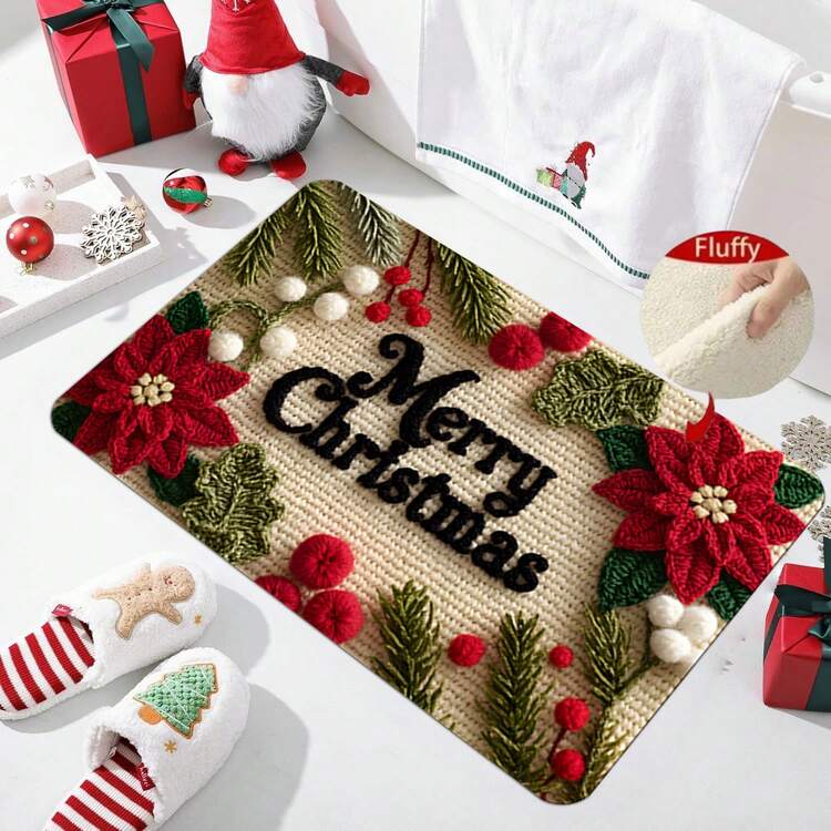 1pc Interesting Christmas Bathroom Mat, Kitchen Mat, Doormat, Christmas Indoor Home Decor, Christmas Gifts, Anti-Slip Carpet Mat, Bathroom Small Rug - Super Absorbent, Anti-Slip, Machine Washable, Rectangular Velvet Doormat, Suitable For Bathroom Or Bedroom Decor Bathroom Kitchen Decor Kitchen Rug - Multicolor - View 9