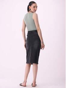 Sariyo's Women's Denim Skirt | Western Style For Work & Daily Wear | Easygoing Style | Everyday Fashion  Plain    Elegant  Casual    Zipper  Pocket  Button    Dating  Night Out  Vacation - 黑色 - 查看 4