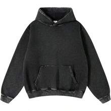 Mens Women Oversized Acid Wash Hoodie Unisex Heavyweight Vintage Fleece Sweatshirt & Hoodies For Men Couple 2025halloween - 黑色 - 查看 1
