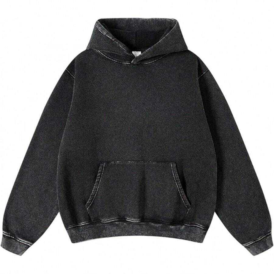 Mens Women Oversized Acid Wash Hoodie Unisex Heavyweight Vintage Fleece Sweatshirt & Hoodies For Men Couple 2025halloween - 黑色 - 查看 1