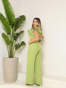 !! MULA MANCA Wide Leg Jumpsuit With Detail On The Sleeve, Super !!! - 開心果綠 - 查看 4