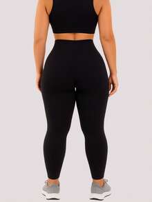 Plus Size Women's Leggings, High Waist, Non-Transparent, Comfortable, Gym Fitness - 黑色 - 查看 3