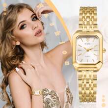 JEWELRYWE Elegant And Simple Women's Watch, Small Luxury Analog Quartz Watch, Removable Alloy Strap, Adjustable Band Size, Rectangular Square Dial, Suitable For Casual Business Wear, Birthday Christmas Gift, With Watch Strap Removal Tool