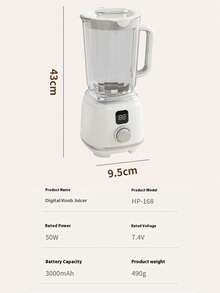 600ml Nuevo exprimidor portátil con perilla, vaso exprimidor portátil, batidora de alimentos portátil, con pantalla digital, sistema de 10 cuchillas de acero inoxidable 304, exprimido rápido, capaz de exprimir una variedad de frutas y verduras blandas y duras