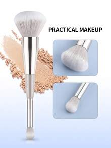 1pc Dual-Ended Powder Brush + Blending Brush 2-In-1 Portable Makeup Brush