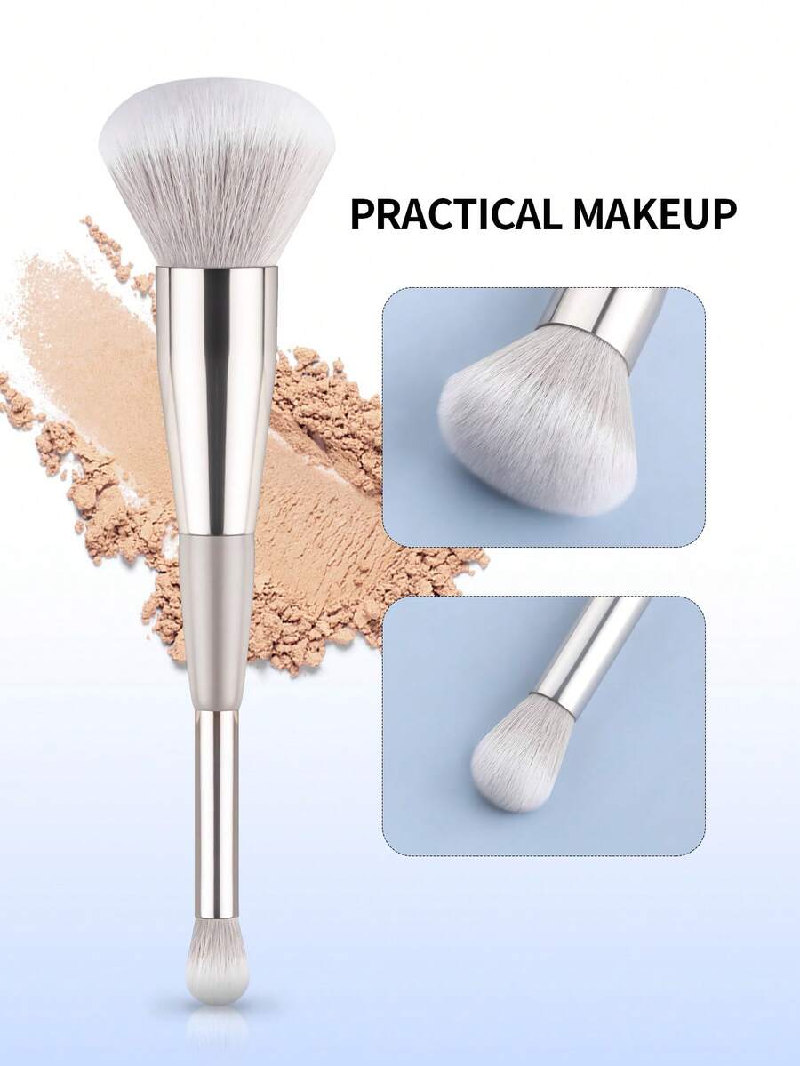1pc Dual-Ended Powder Brush + Blending Brush 2-In-1 Portable Makeup Brush