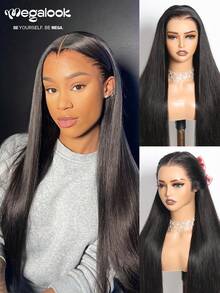 MEGALOOK 13x6 Three-Part Lace Front Wig, Silky Straight Hair, Pre-Trimmed Hairline, Bleached Knots, No Glue, 150%/200% Density, Pre-Plucked Transparent Lace, Natural Color, Suitable For Women's Daily Office, Gatherings, Y2K Style, Vacation, Outdoor, Cosplay, Campus, Holidays, Halloween, Easter, Etc. - SNatural - View 3