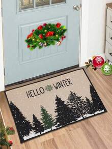 1pc Hello Winter Christmas Welcome Doormat, Christmas Decorations Floor Mat, Christmas Tree Design Floor Mat, Carpet, Mat And Washable Floor Mat, Rug, Welcome Doormat, Christmas Party Decor, Christmas Ornaments, Christmas Kitchen Decoration Floor Mat, Home Decor, Xmas, Christmas Eve, Christmas Gifts, Christmas Decor, Winter Decor, 2026 New Year Decorations - Christmas Tree Silhouette - View 4