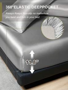 South Life 2/3pcs Satin Bed Sheet Set, Fitted Sheet Set, Soft And Comfortable Bedding For Bedroom, Bedspread For Bedroom, 1pc Mattress Cover With 1/2pcs Pillowcase, Ultra Soft, Lightweight And Breathable Bed Sheet, Machine Washable, Perfectly Fits Twin Full King Queen All Size Bed, Independence Day Bedding, Bedding Gifts, - 灰色 - 查看 4