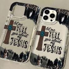 Religious Cross Design With Turquoise Flower And Inspirational Quote "Let Me Tell You About My Jesus" Transparent Personalized UV Printed Phone Case Suitable For IPhone 16/16Plus/16Pro/16ProMax 13/13Pro/13ProMax 12/12Pro/12ProMax 11/11Pro/11Pro Max 7/8 X/Xs - 透明 - 查看 6