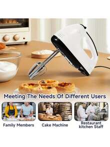 7-Speed Electric Hand Mixer - Powerful Motor With Dough Hooks & Whisks| Auto Shut-Off, Compact & Easy Clean| Ideal For Baking, Baby Food & Home/Kids Cooking - 白色 - 查看 8