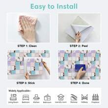 SUPSTICKER 12 miếng dán trang trí nhà cửa bằng chất liệu PVC dày dặn, kiểu dáng hiện đại, họa tiết gạch mosaic giả 2D, tự dính, chống thấm nước, chống dầu, dễ dán, thích hợp cho phòng ngủ, nhà bếp, phòng tắm, mặt bàn đảo bếp, trang trí tường phòng khách. Kích thước: 3.93*3.93/5.9*5.9/7.87*7.87 inch - Nhiều màu - Xem 11