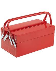 14" 2-Tier 3-Tray Folding Tool Box With Handle, Red - Red - View 8