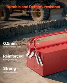 14" 2-Tier 3-Tray Folding Tool Box With Handle, Red - Red - View 6