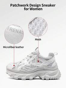 somiliss 6厘米厚底系带网面水钻女式运动鞋，休闲运动鞋，时尚厚底户外步行鞋，灰色，四季皆宜 - 灰色 - 查看 4