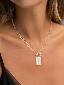 Goldene und silberne Kreuz-Anhänger Halskette für Frauen, Kreuz-Charm Halskette mit Schiebeverschluss, zierliche Büroklammer-Kette religiöser Schmuck als Geschenk für christlichen Glauben, Taufe, Erste Kommunion - Verschiedenfarbig - Übersicht 2