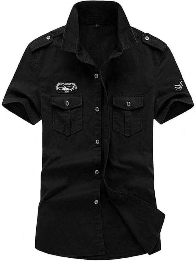 Men's Short Sleeve Tactical Shirt For Outdoor Hiking And Camping - Black - View 1
