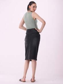 Sariyo's Women's Denim Skirt | Western Style For Work & Daily Wear | Easygoing Style | Everyday Fashion  Plain    Elegant  Casual    Zipper  Pocket  Button    Dating  Night Out  Vacation - 黑色 - 查看 5