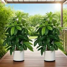2 piezas de planta artificial tropical de pata de pato, hojas de plástico verde realistas, adecuadas para porche, pasillo, jardín exterior, todas las estaciones, decoración interior y exterior, sin maceta