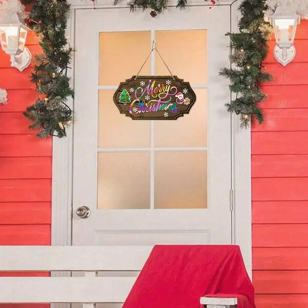 1set Christmas Decorative Wooden Hanging Ornaments,Colorful "Merry Christmas" - 7.1x13.3in Welcome Sign For Front Door Decor,Equipped With Hemp Rope And Cute Christmas Stickers,Wooden Door Hanging Plaque - Christmas & Holiday Decorations For Home, Window, Wall, Indoor & Outdoor Home Decor Christmas Decorations Room Decor
