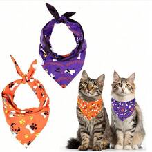 Halloween Pet Bandana, Candy Pumpkin Triangle Scarf, Suitable For Small Dogs And Cats, Applicable For Halloween, Day Of The Dead Holiday Party Decoration