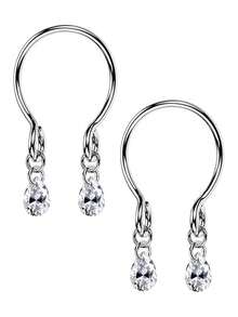 2 件装非穿孔夹式乳环，可调节悬垂式 CZ 乳房饰品，适合女士不锈钢仿穿孔饰品 - 乳環夾 - 查看 16