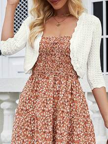 Women's Bolero Shrug 3/4 Sleeve Cropped Cardigan Knit Sweaters Open Front Spring And Summer Casual Elegant Jacket For Dresses - White - View 2